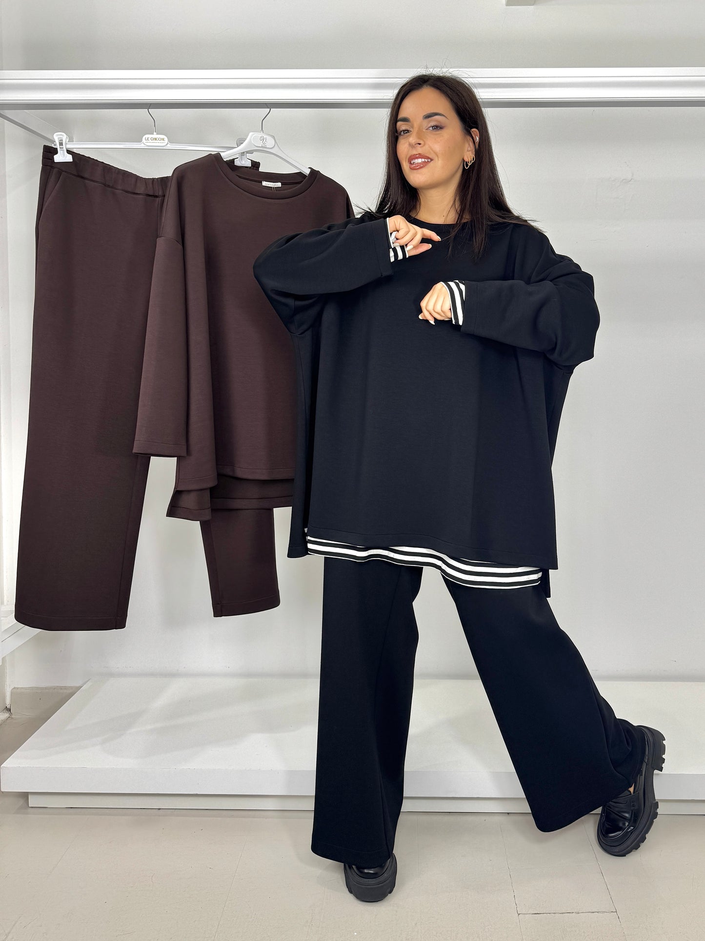 Pantalone over neoprene gamba larga