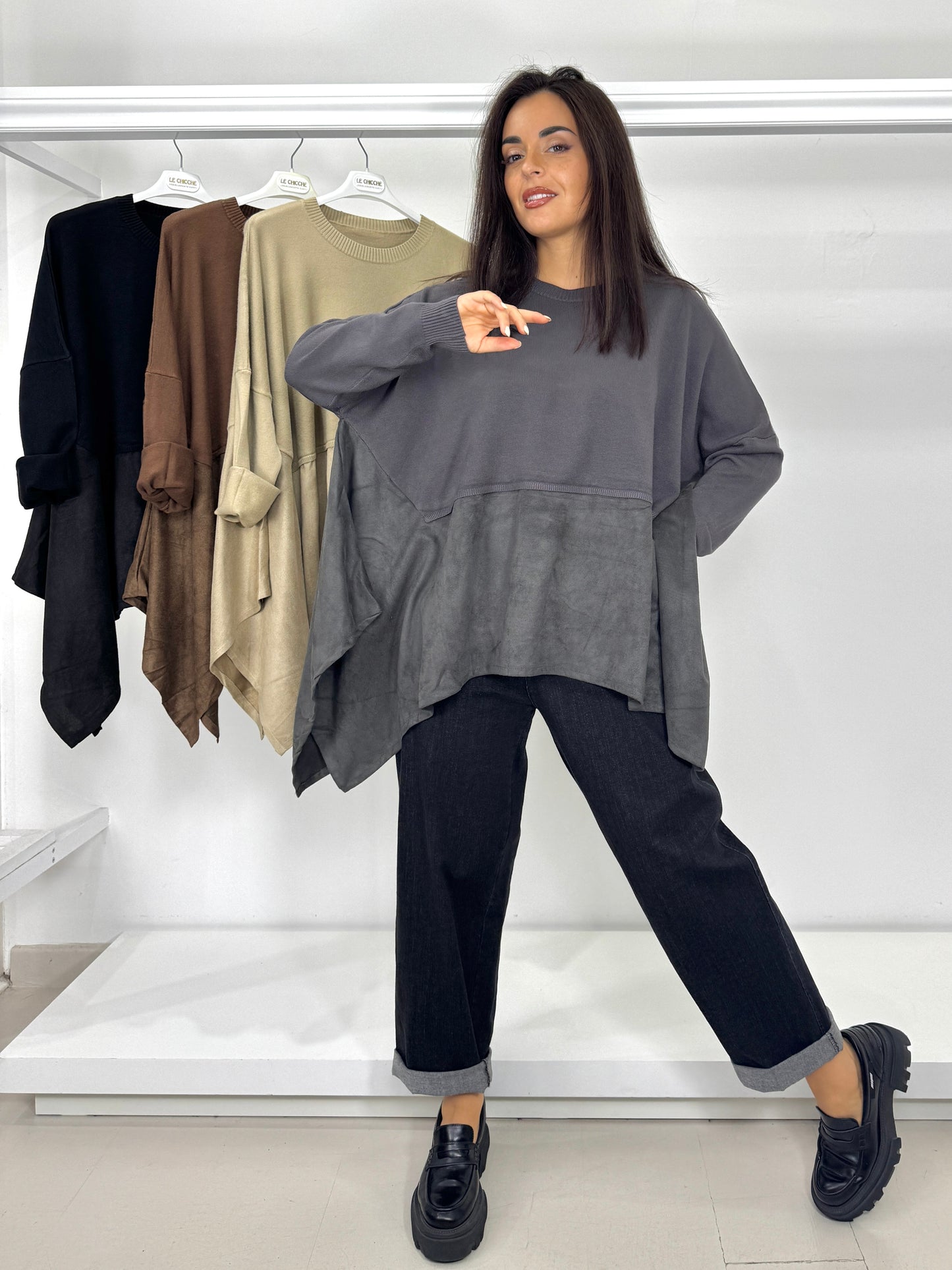 Pullover trapezio fondo scamosciato