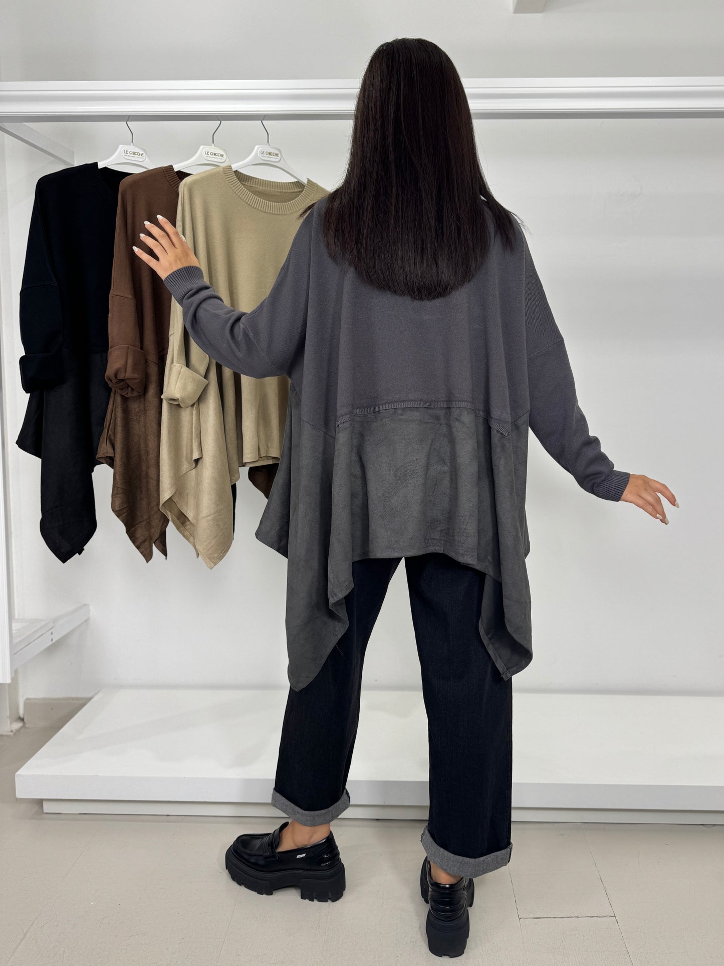 Pullover trapezio fondo scamosciato