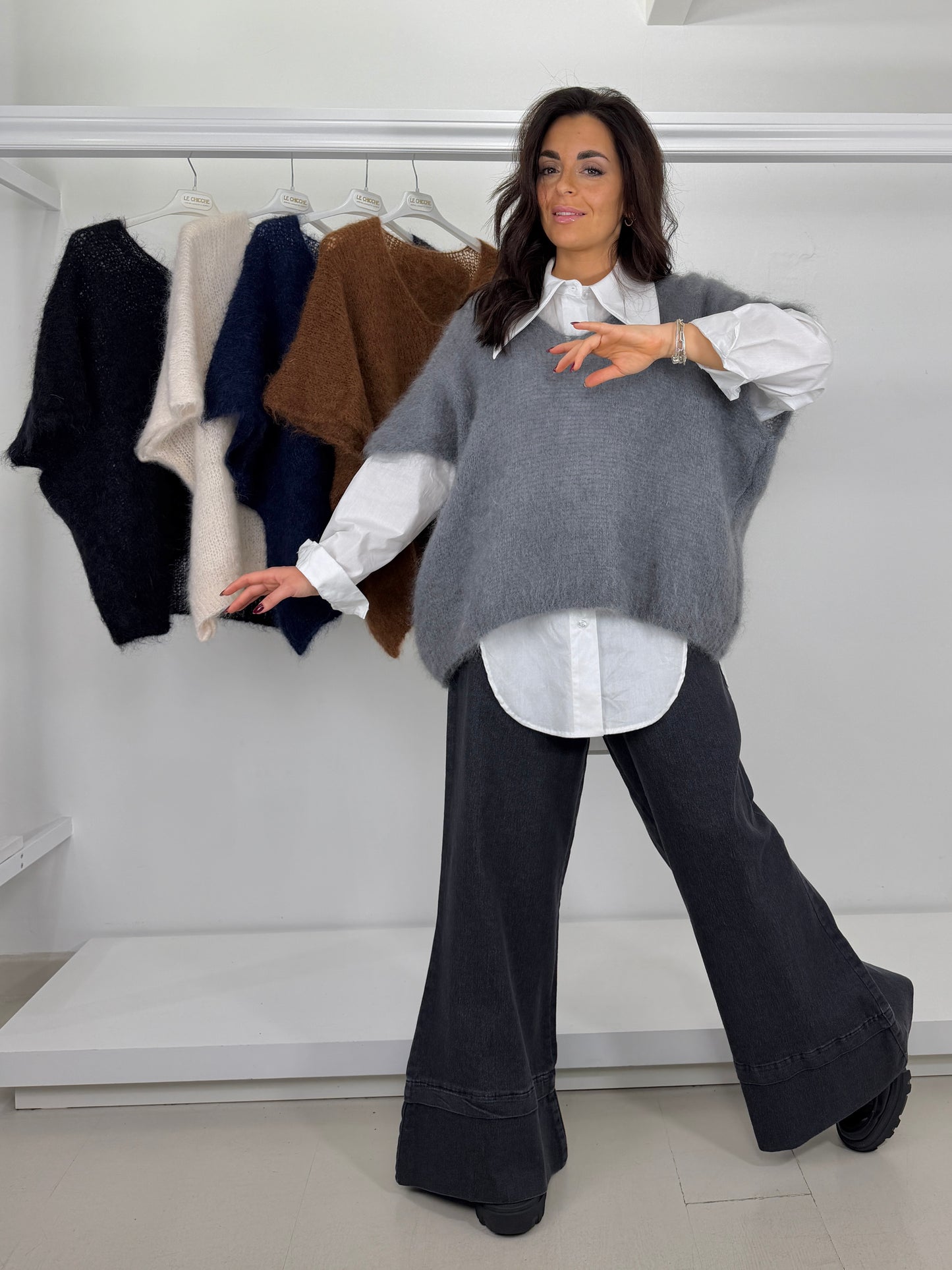 Pullover smanicato mohair