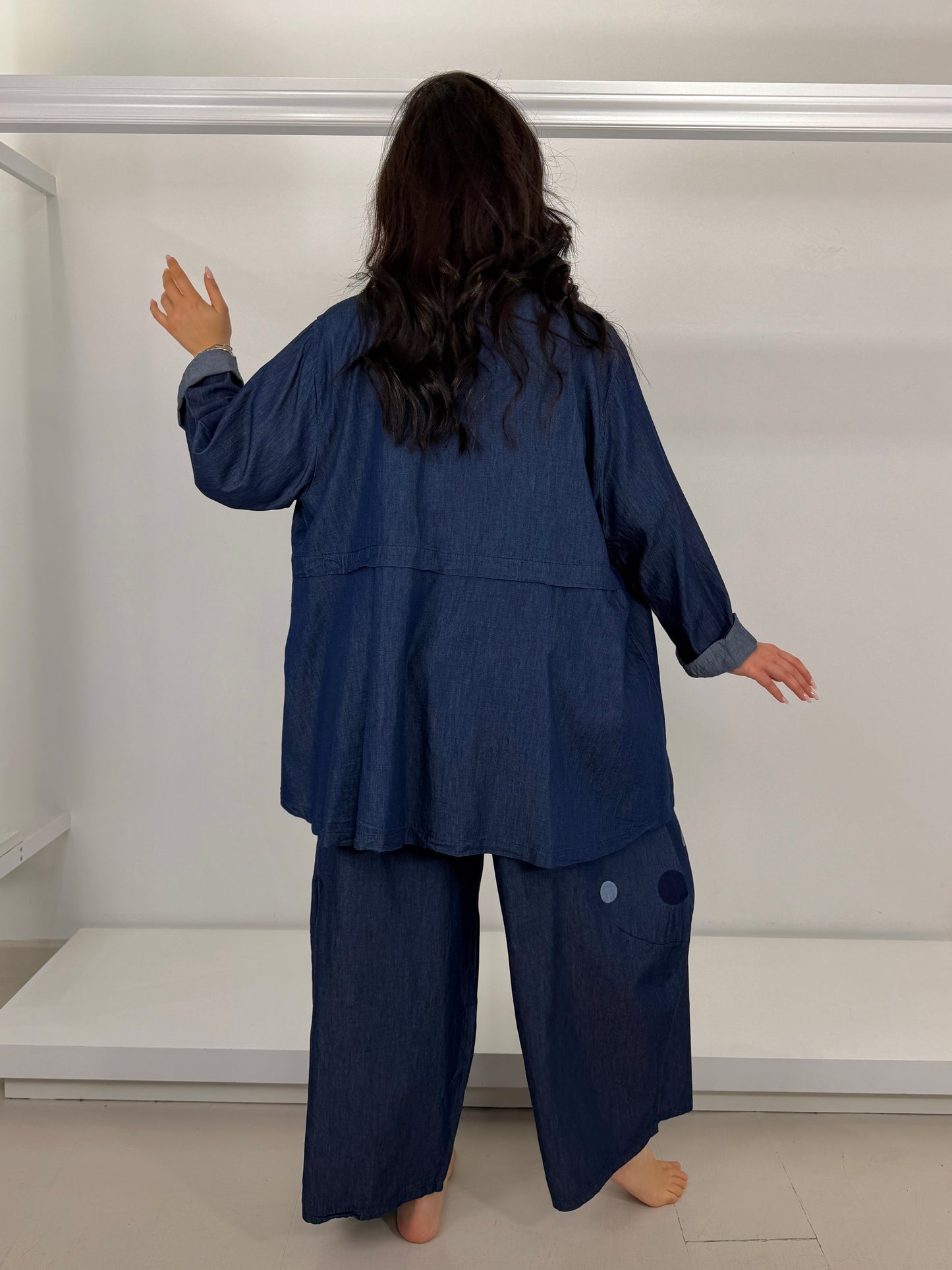 Giacca con pieghe jeans chambray