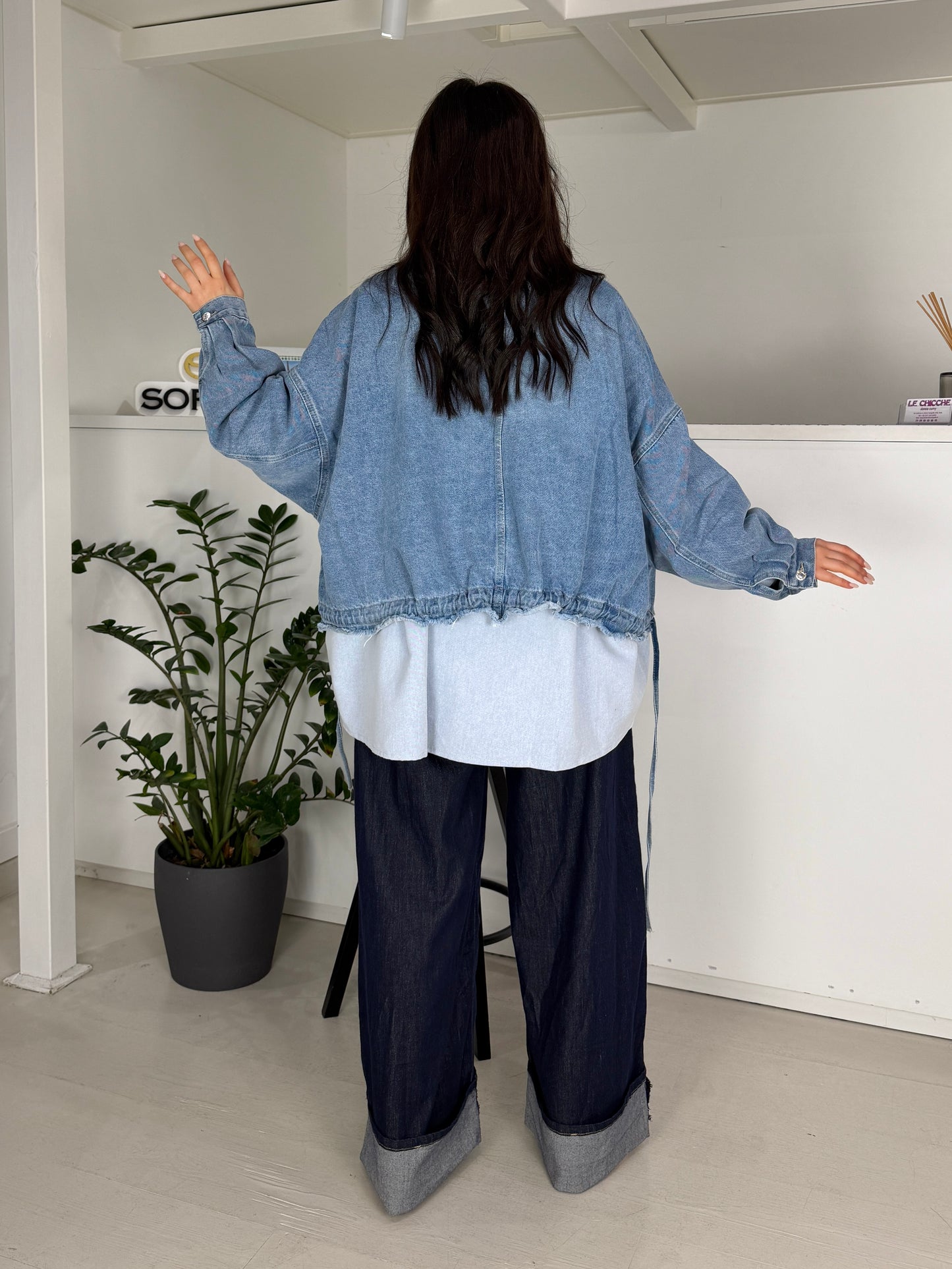 Giacca jeans motivo coulisse