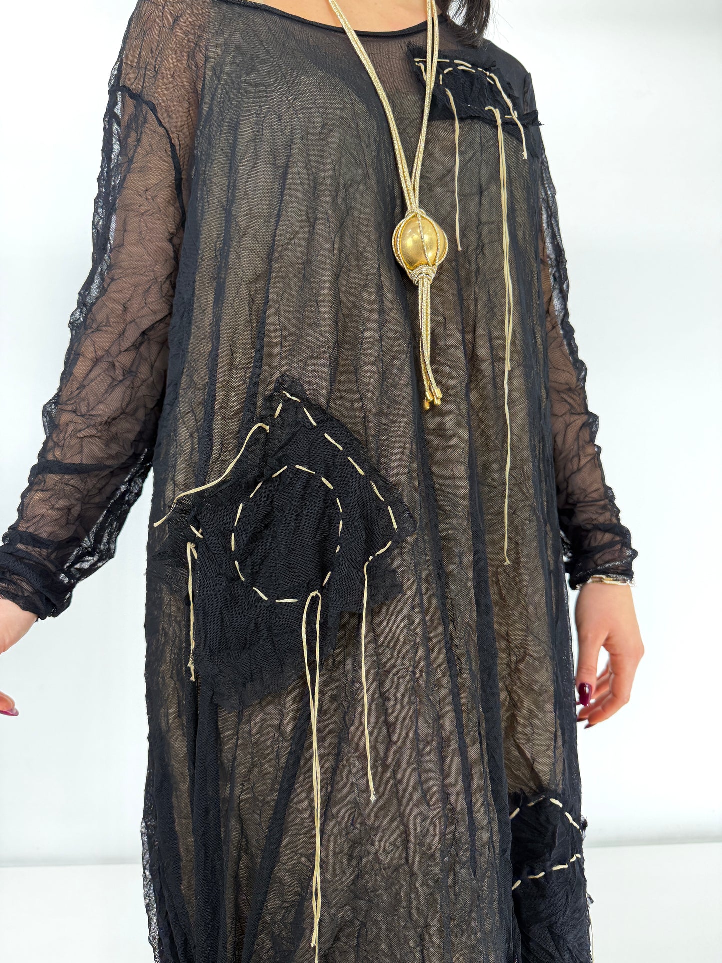 E.D. abito tulle elasticizzato dettagli fatti a mano