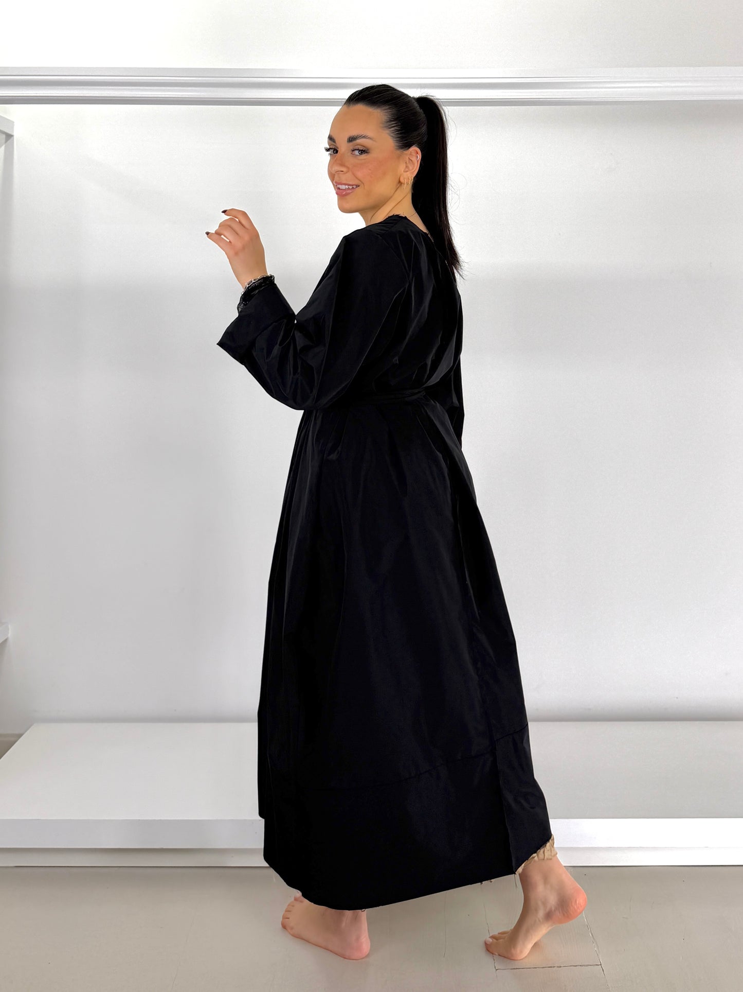 E.D. Spolverino taffetà dettagli fatti a mano