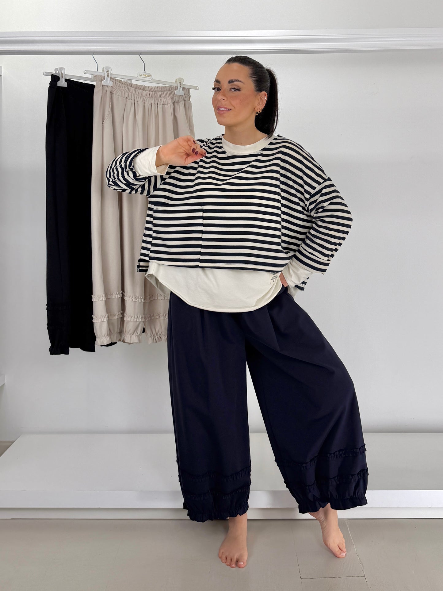 SUN SUN Maglia garzata crop a righe