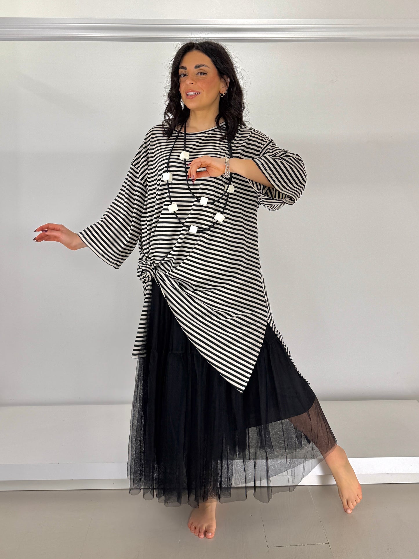 Maglia a righe lunga svasata