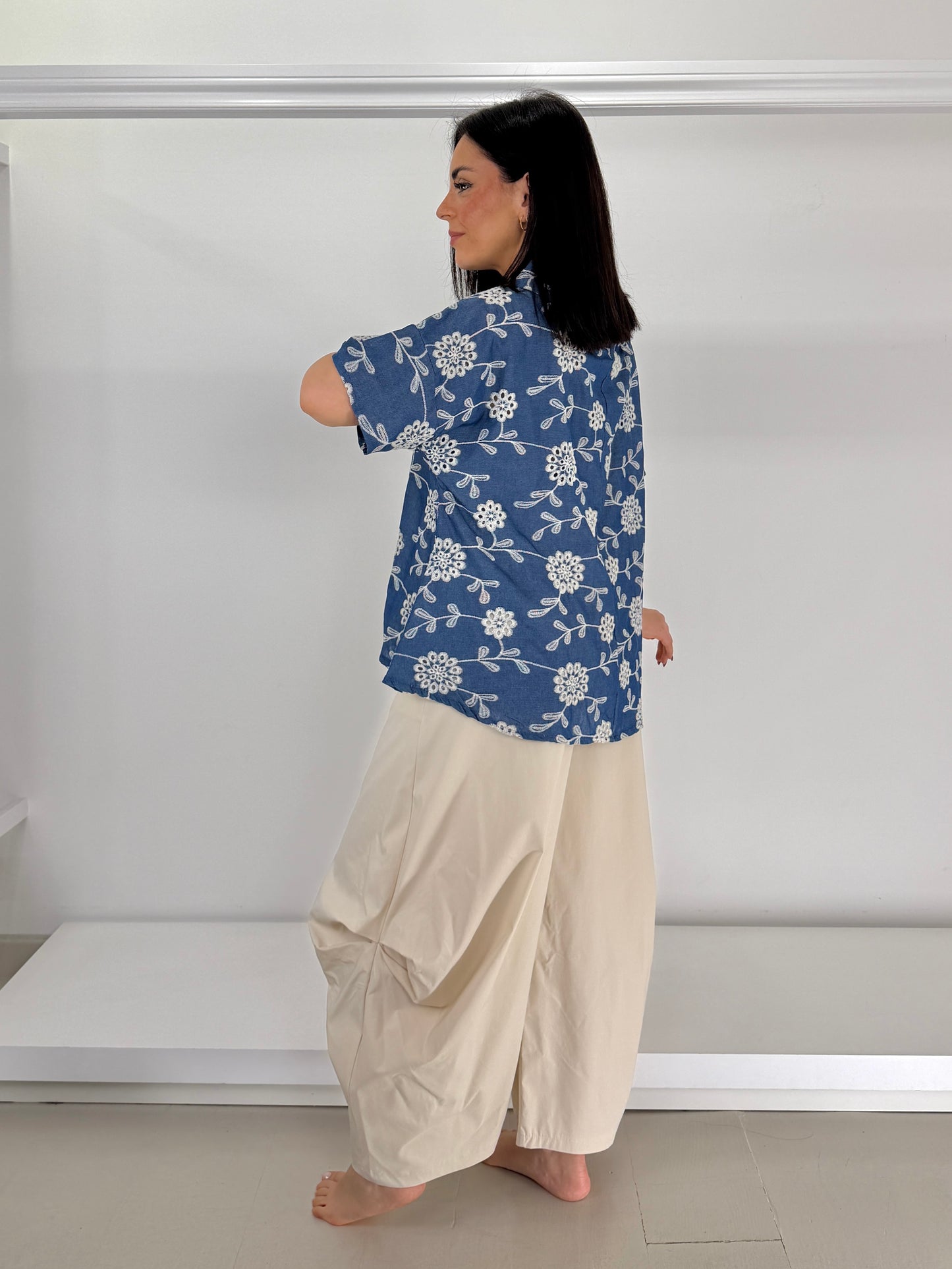 Casacca jeans chambray collo ad anello