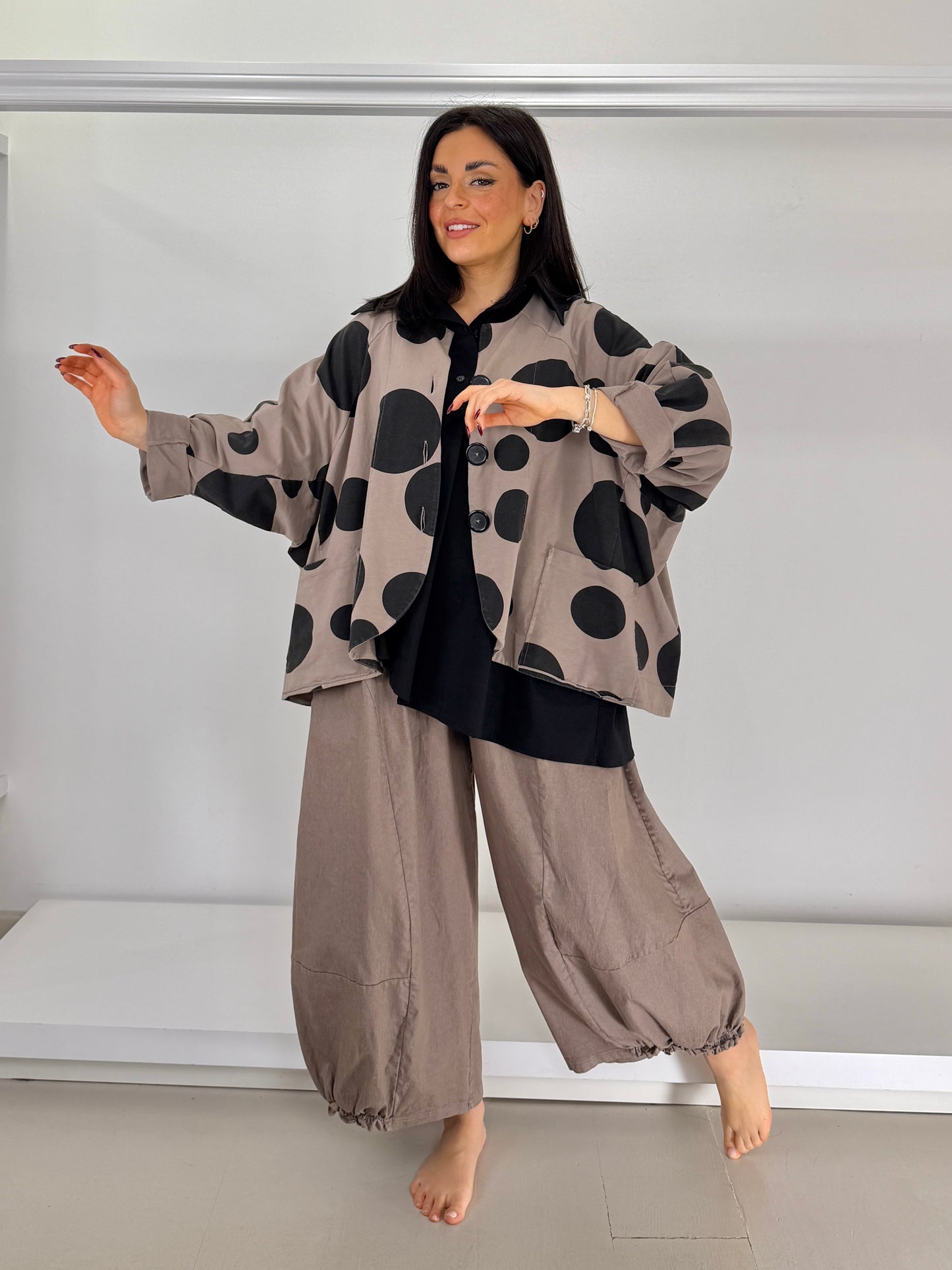 Giacca scatoletta garzata a bolli