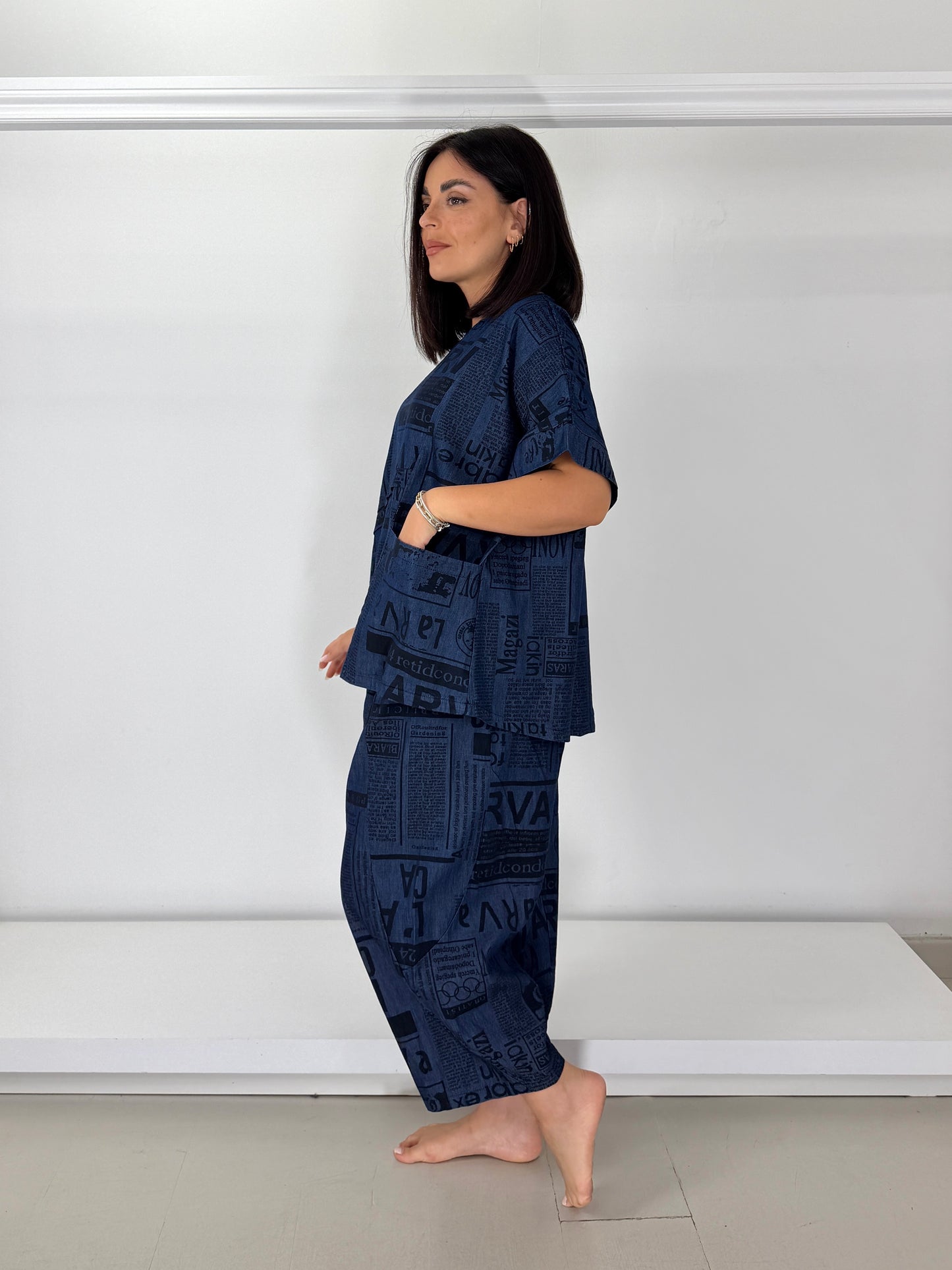 Casacca jeans chambray motivo taschino - con stampa