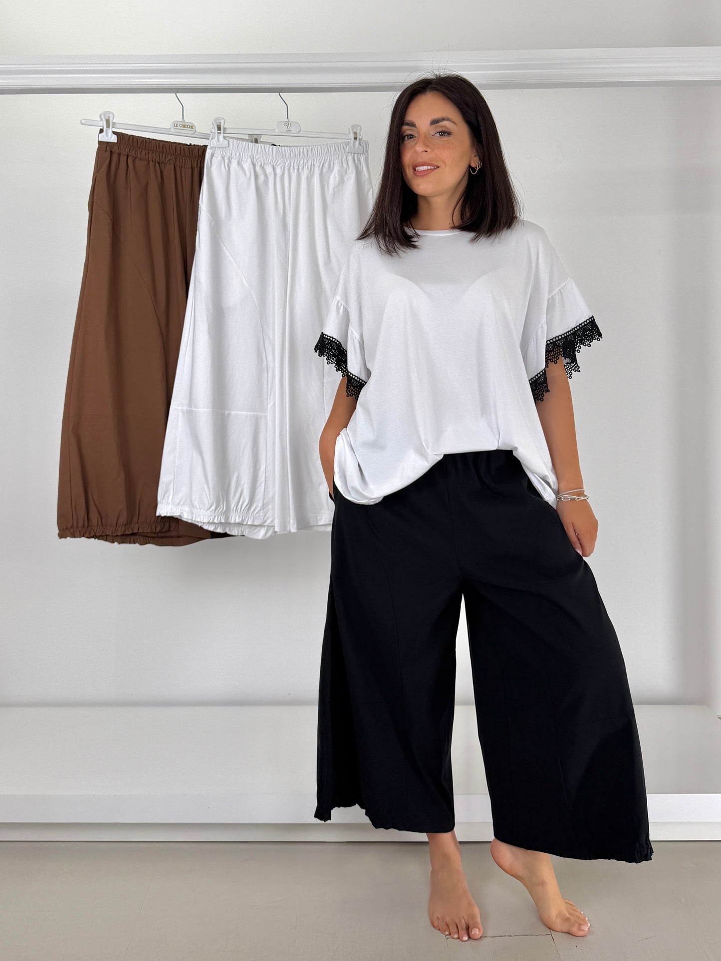 Pantalone in bengalina fondo arricciato
