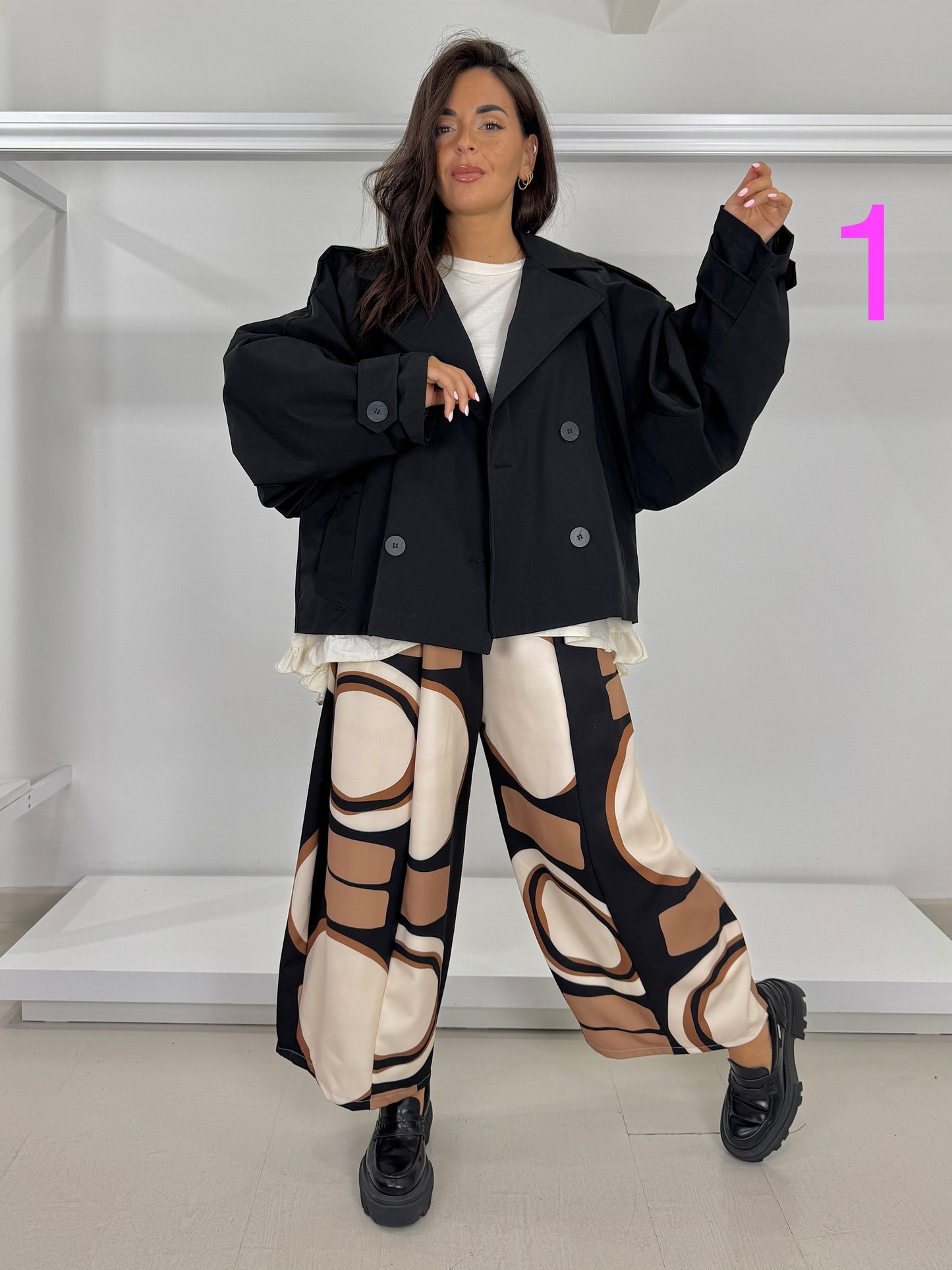Pantalone gamba larga ovetto fantasia
