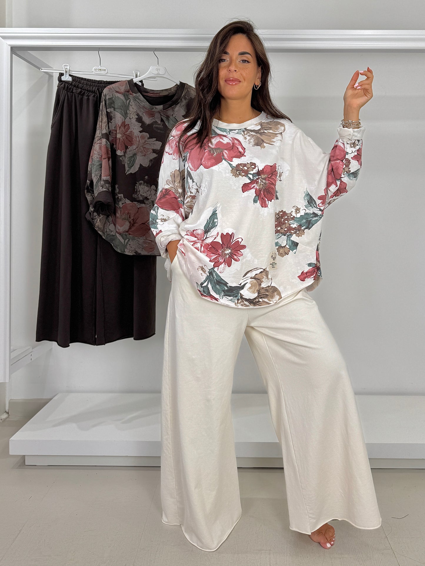 Pantalone gamba larga cotone garzato