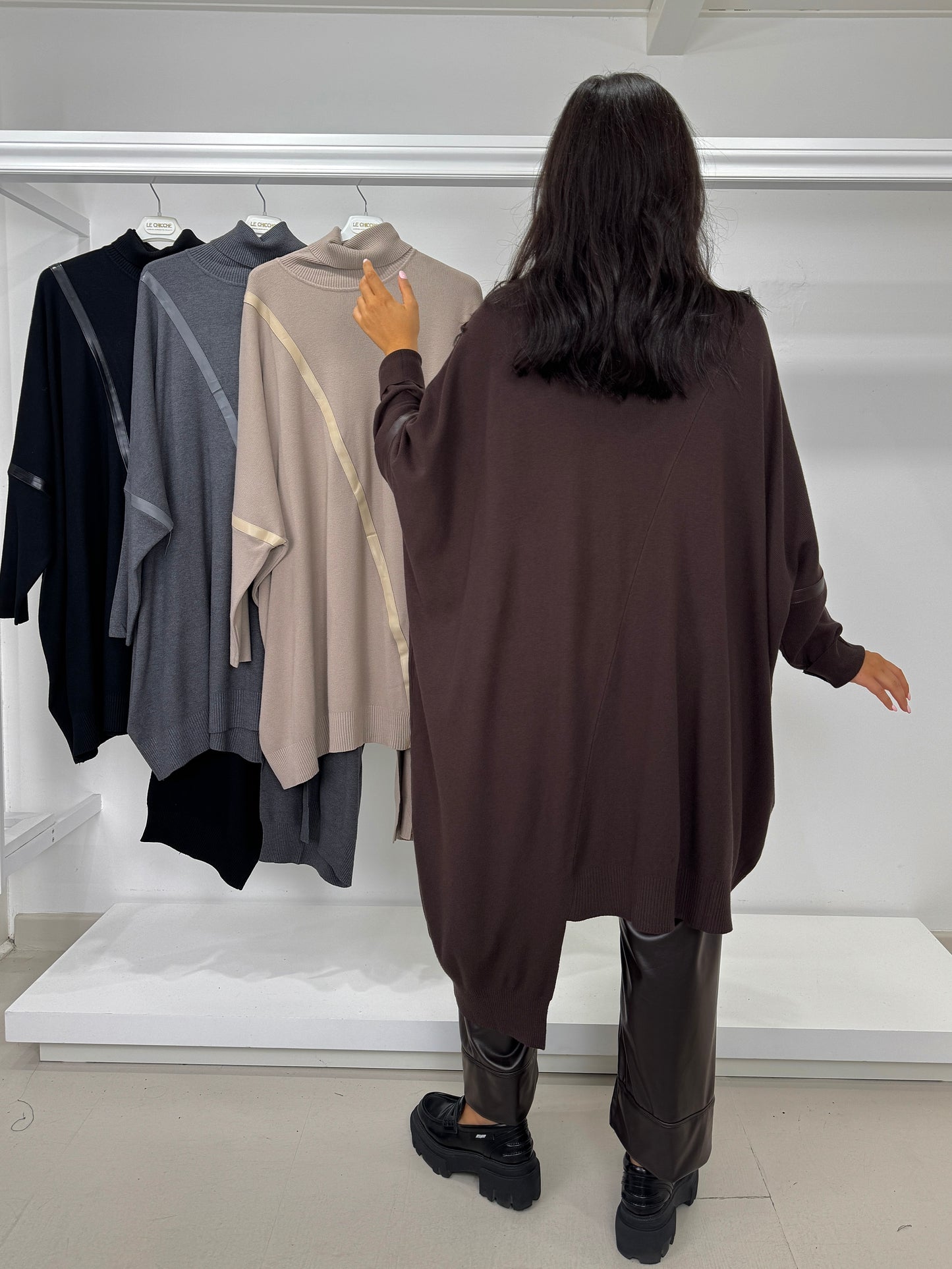 Pullover maxi maglia inserti ecopelle