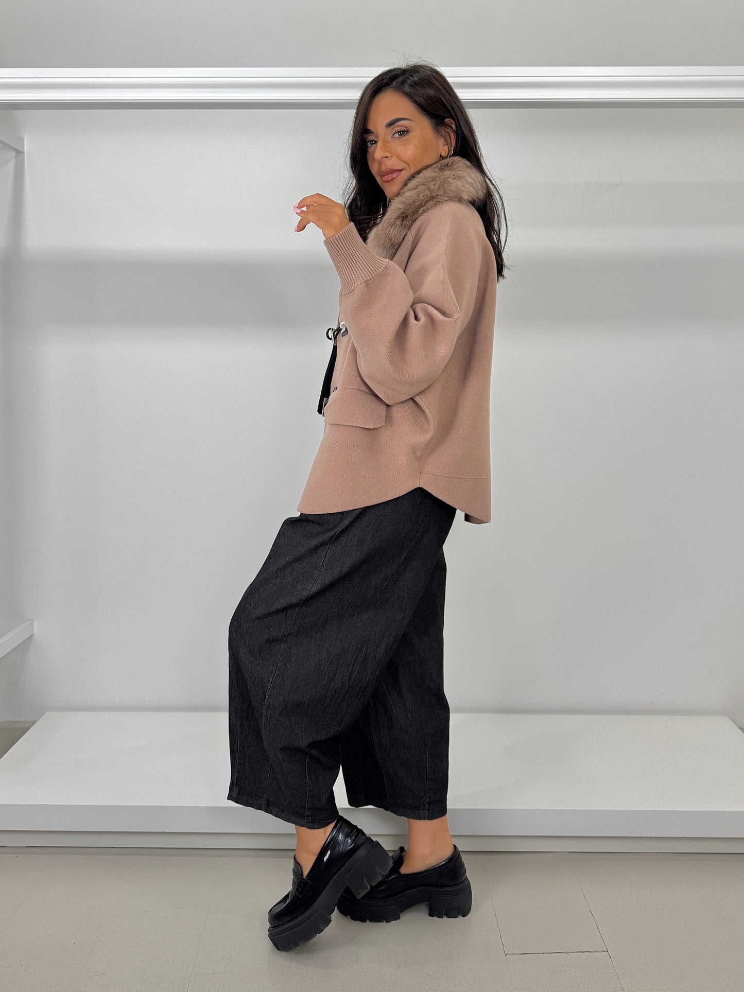 Giacca in maglia collo rimovibile
