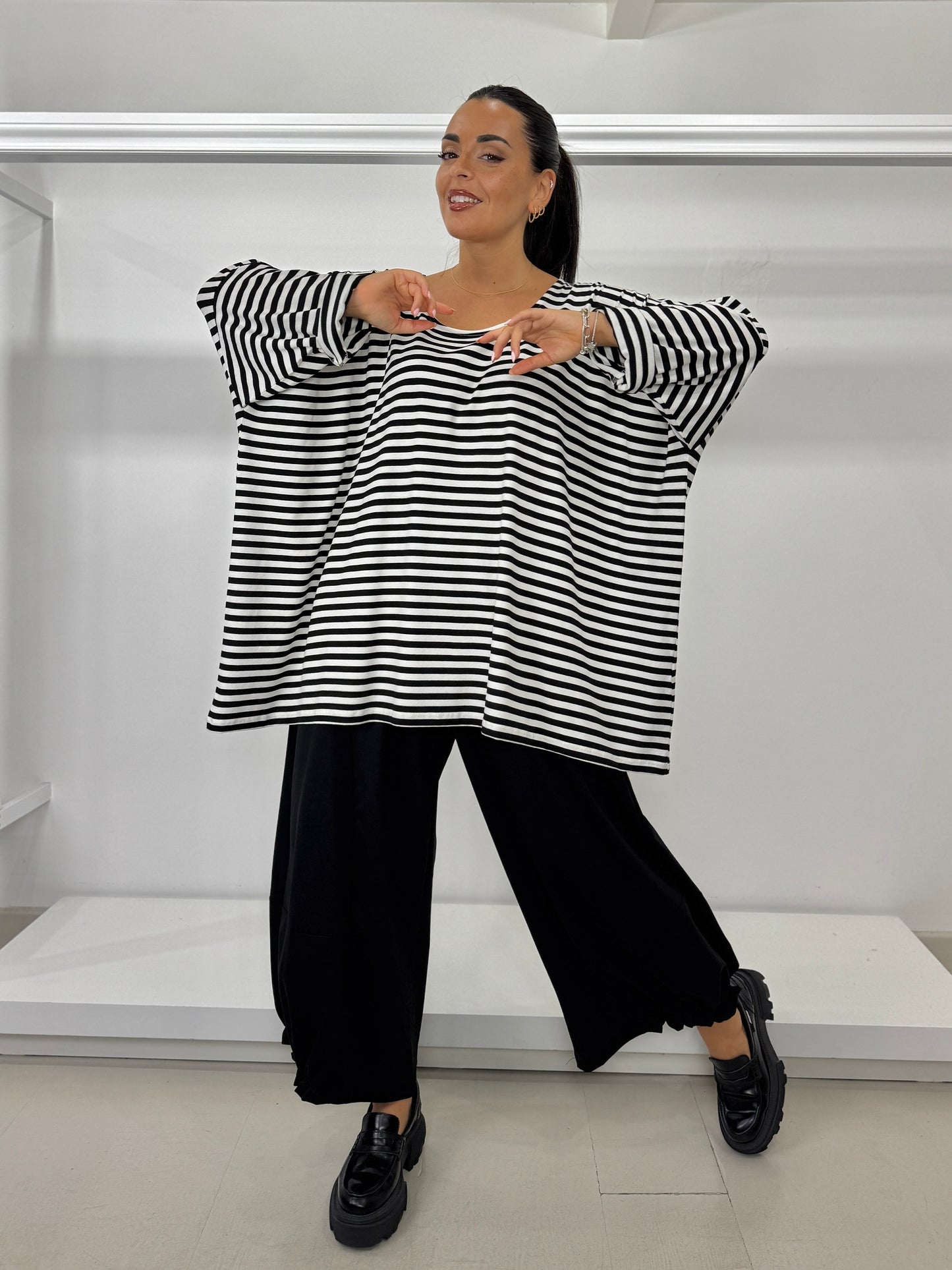 Pantalone fondo arricciato punto milano cotone