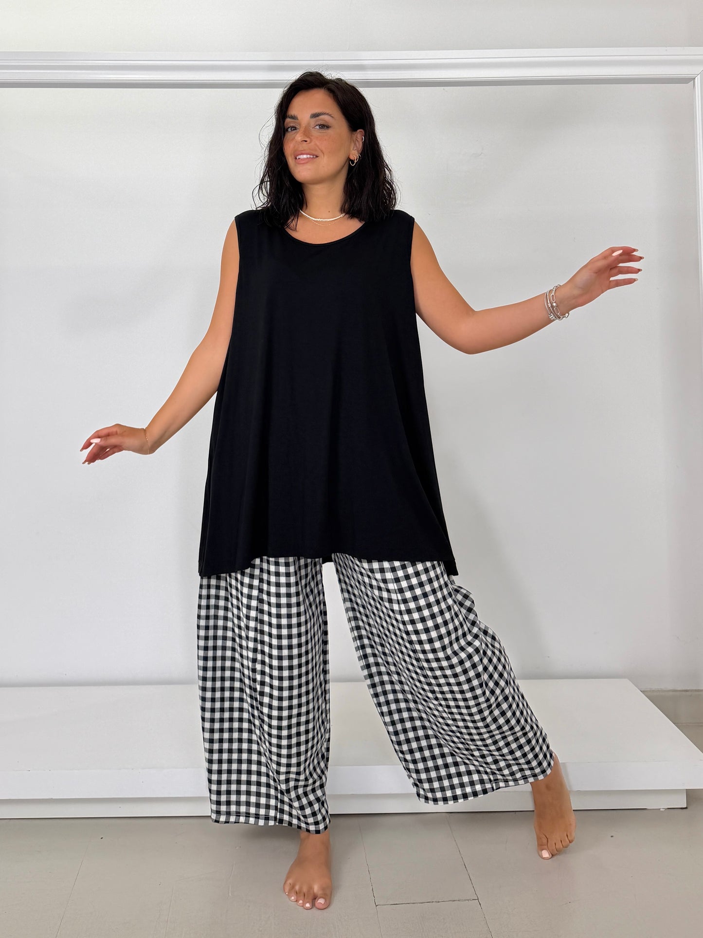 Pantalone gamba larga a ovetto - quadri