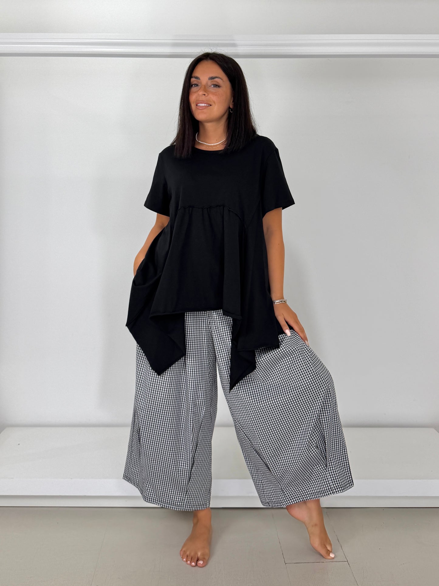 Pantalone fondo pence cotone leggero - quadri piccoli