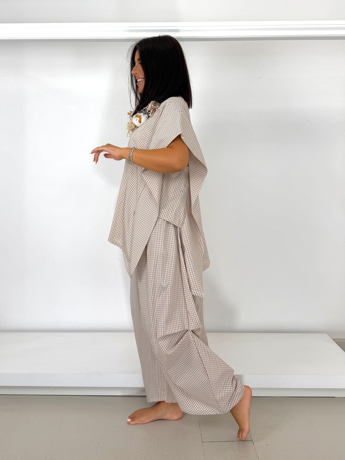 Casacca asimmetrica - vichy beige