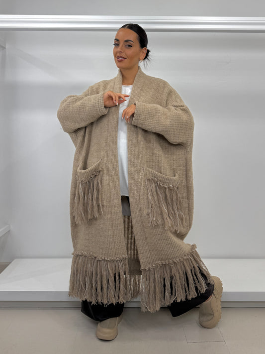 E.D. Cappotto in lana motivo frange