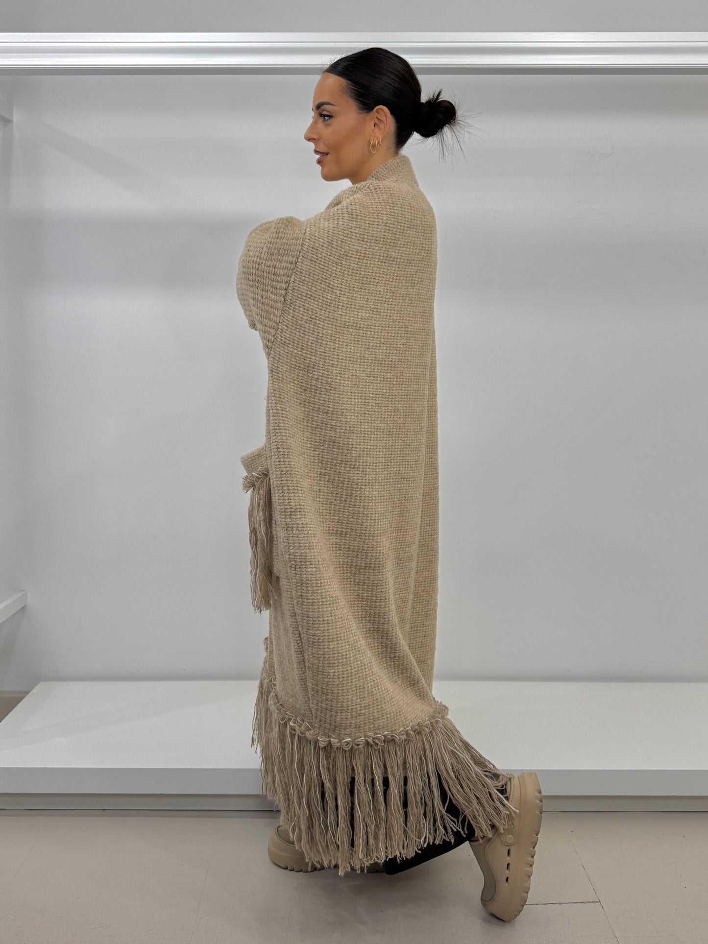 E.D. Cappotto in lana motivo frange