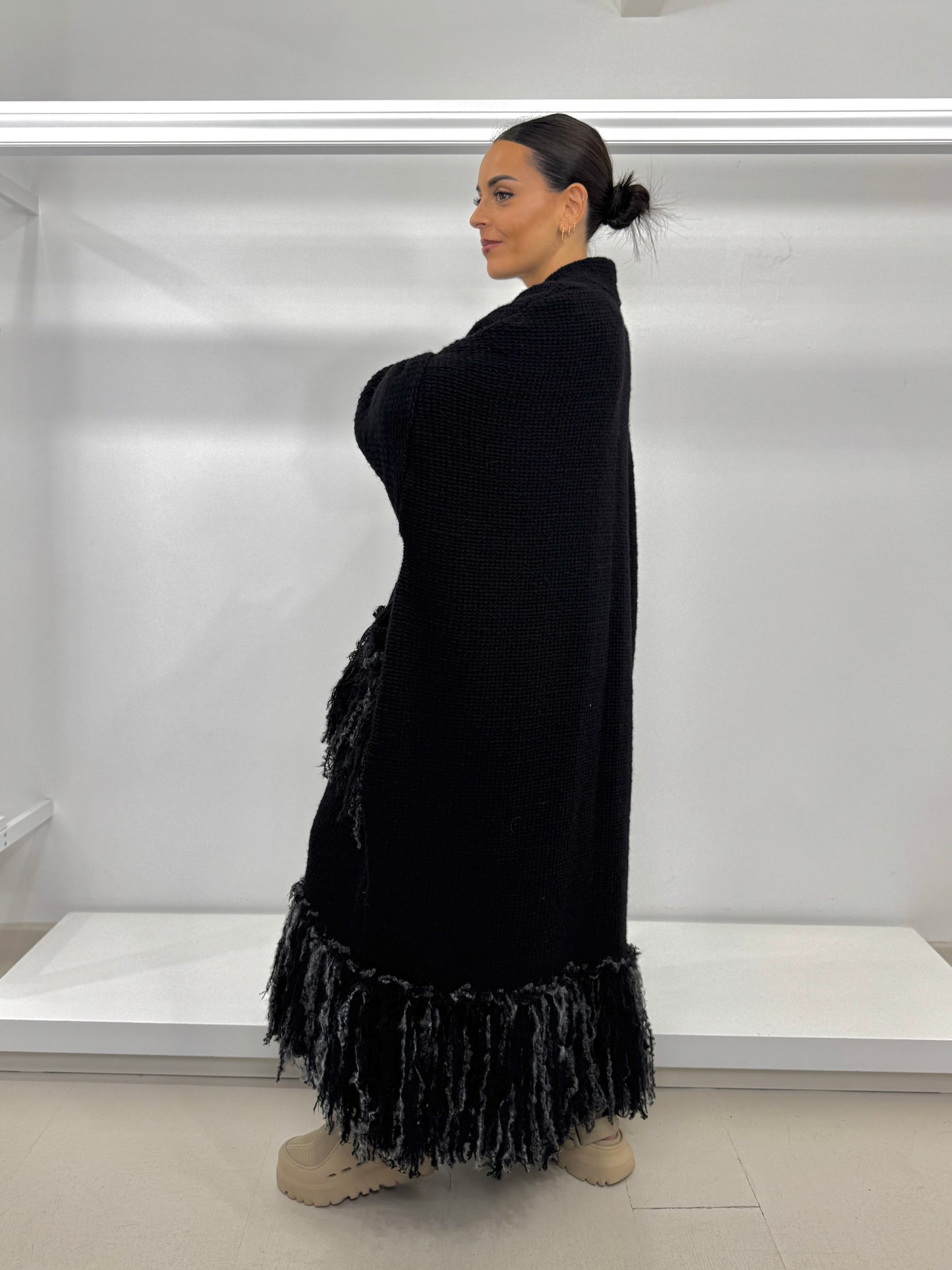 E.D. Cappotto in lana motivo frange
