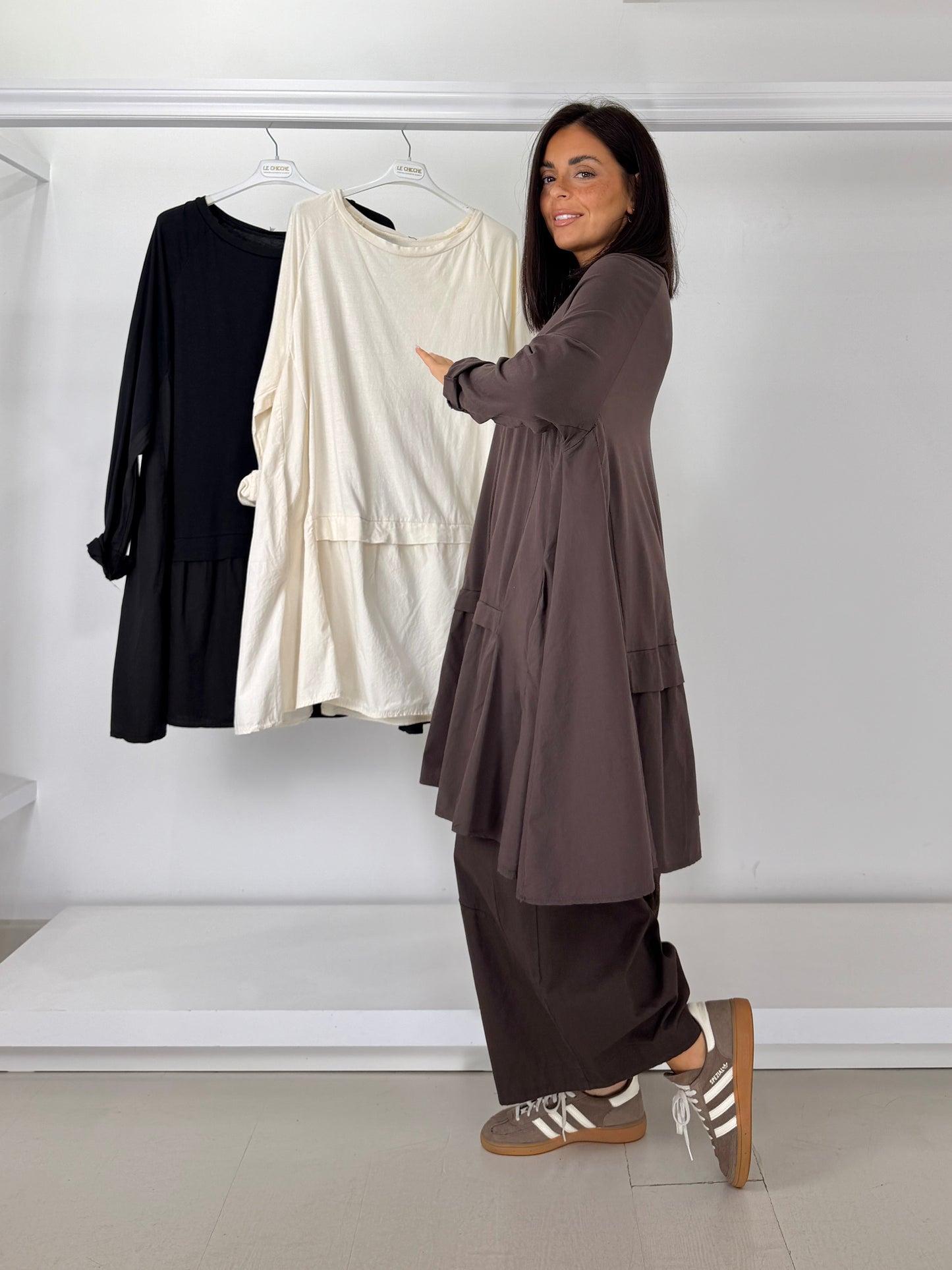 Maxi maglia / mini abito due tessuti