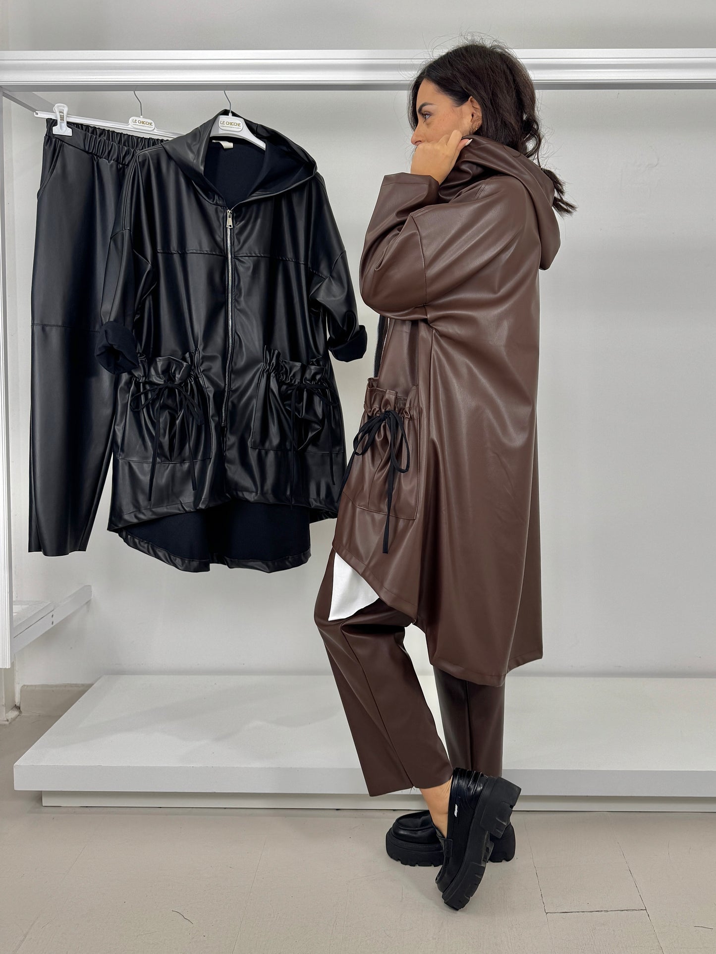 Giacca ecopelle tasche arricciate