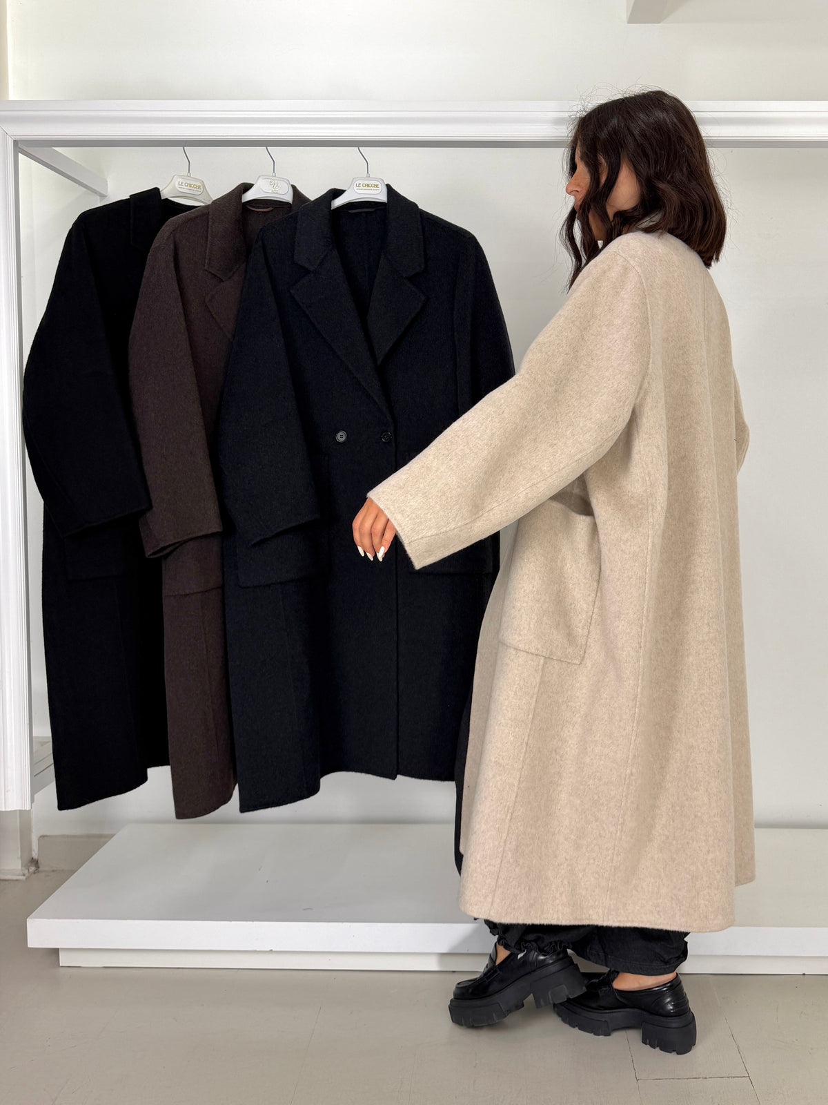 Cappotto misto lana e cachemire manica a ovetto