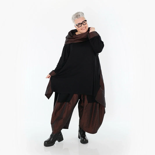 Pantalone cavallo basso con inserti in taffetà