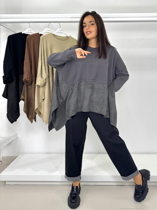 Pullover trapezio fondo scamosciato