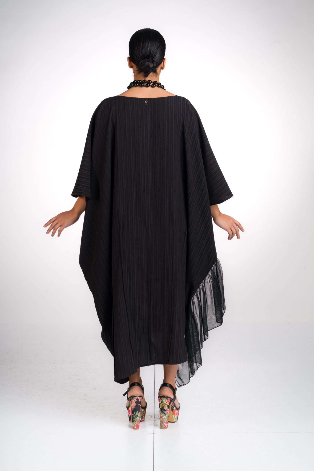 GHUNGROO abito tessuto rigato inserto tulle