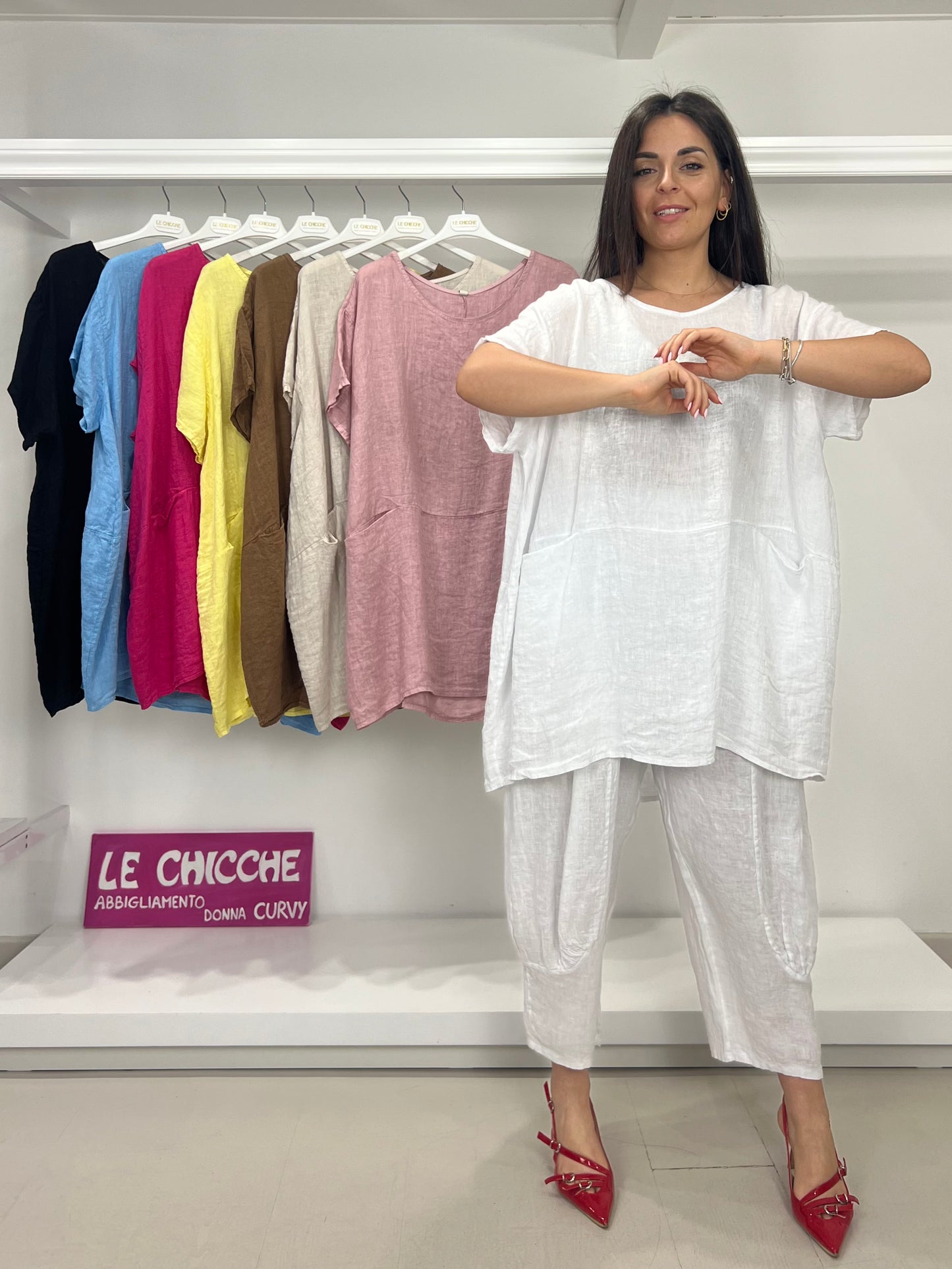 Pantalone lino con motivo