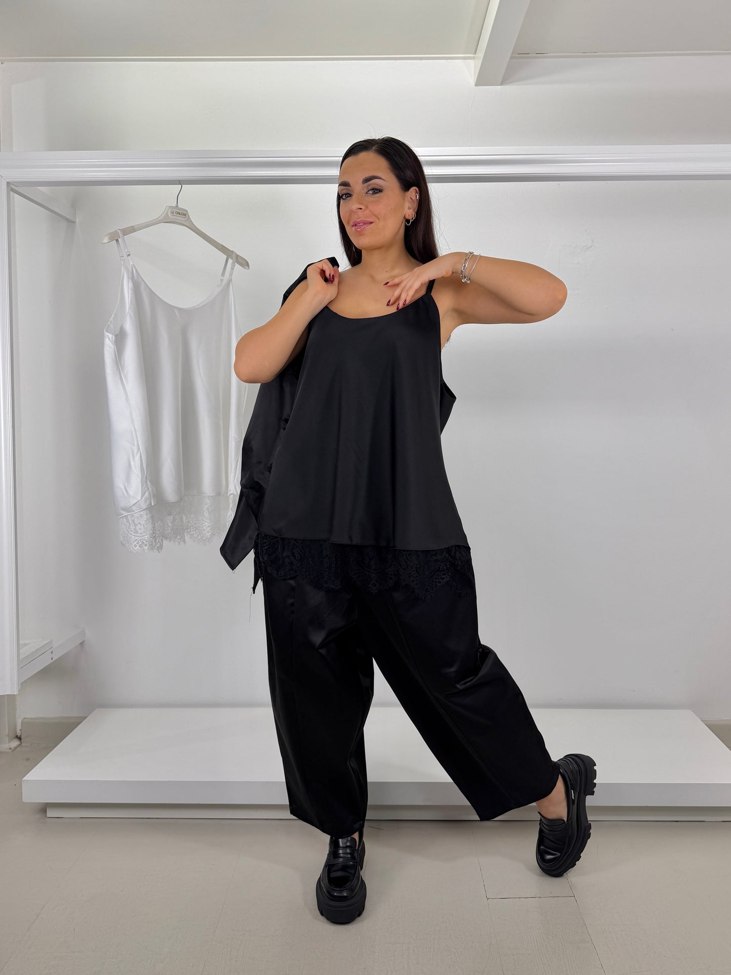 Canotta doppia raso con pizzo