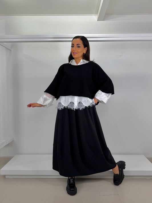 Camicia crop fondo e inserto manica pizzo