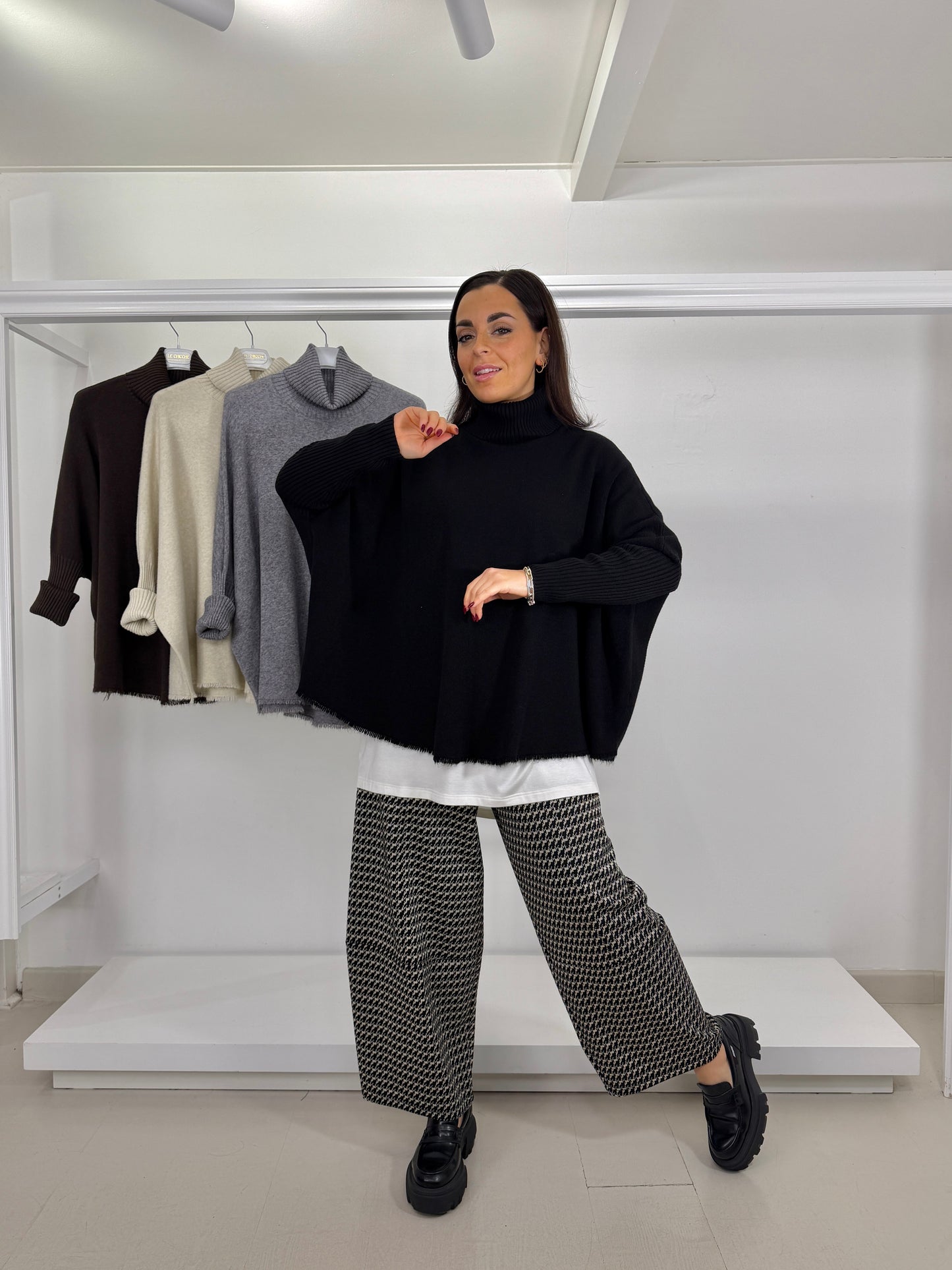 CURVY & OVER pantalone a T pied de poule
