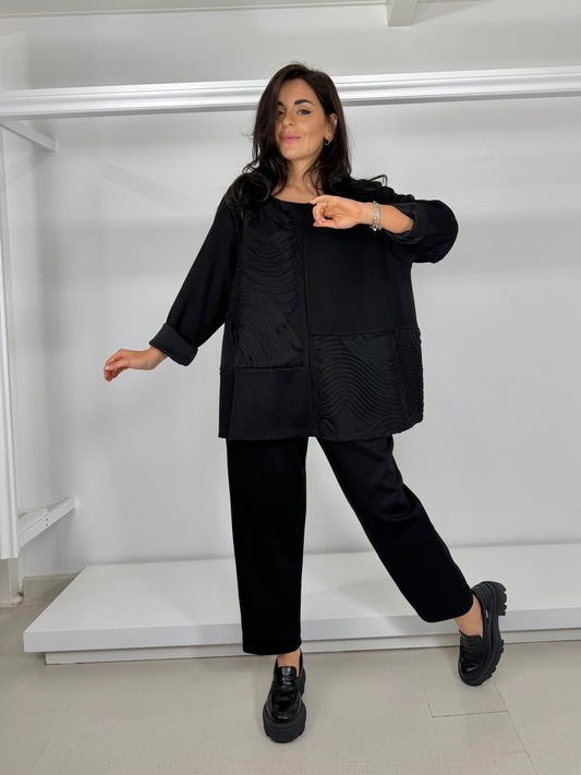 Casacca neoprene tulle ondulato - girocollo