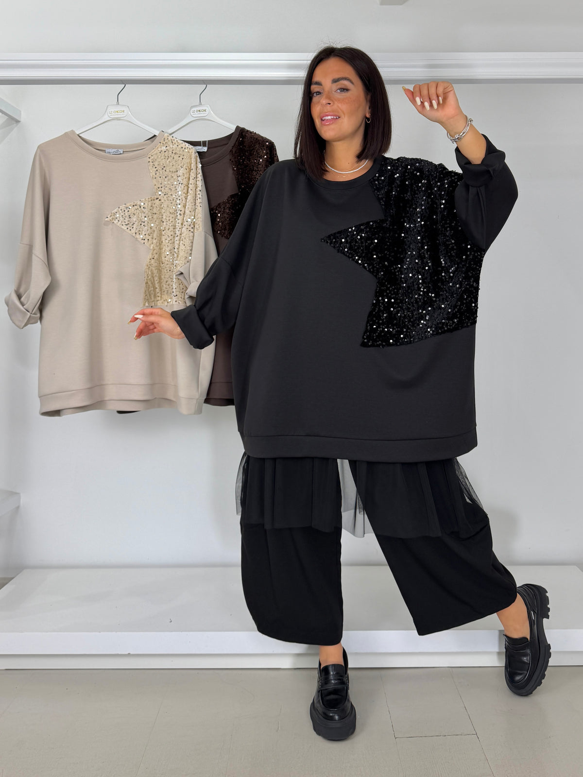 Maglia in neoprene con inserto paillettes