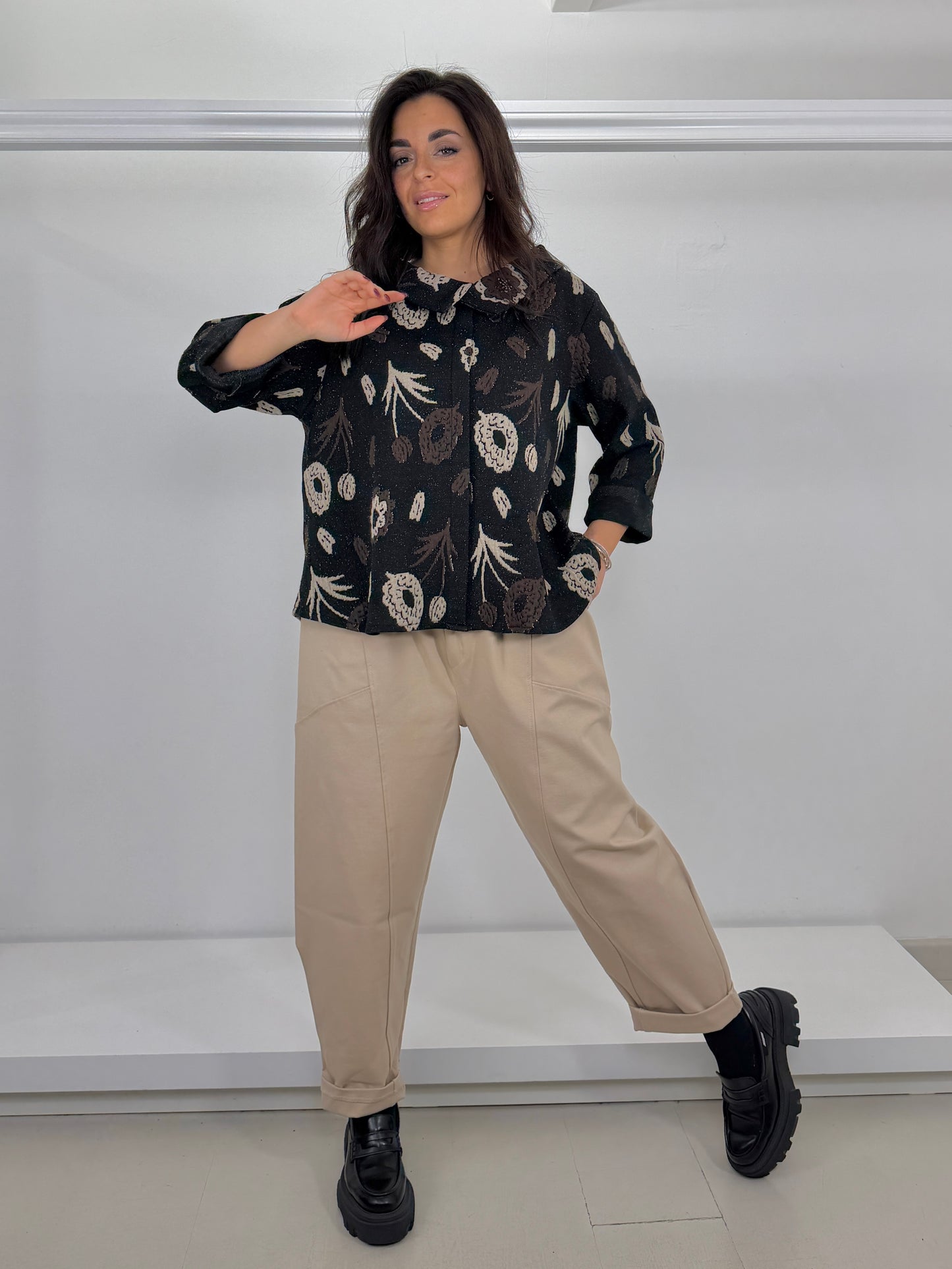 Pantalone over punto milano motivo cuciture