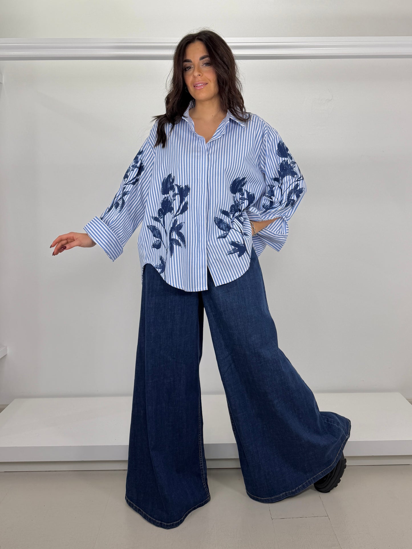 Camicia righe stampa fiori