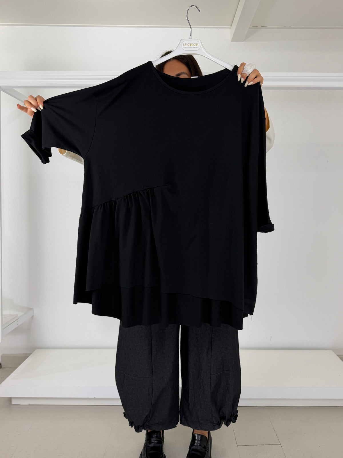Maglia arricciata manica 3/4 calda viscosa