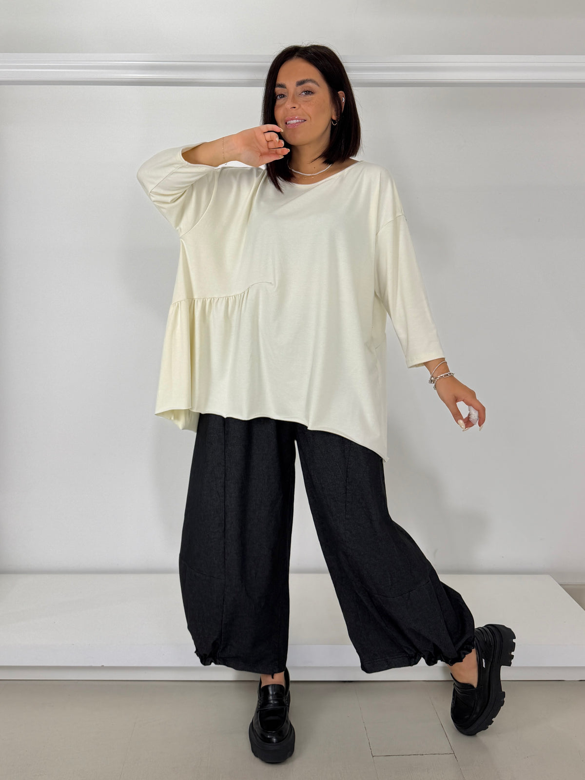 Maglia arricciata manica 3/4 calda viscosa