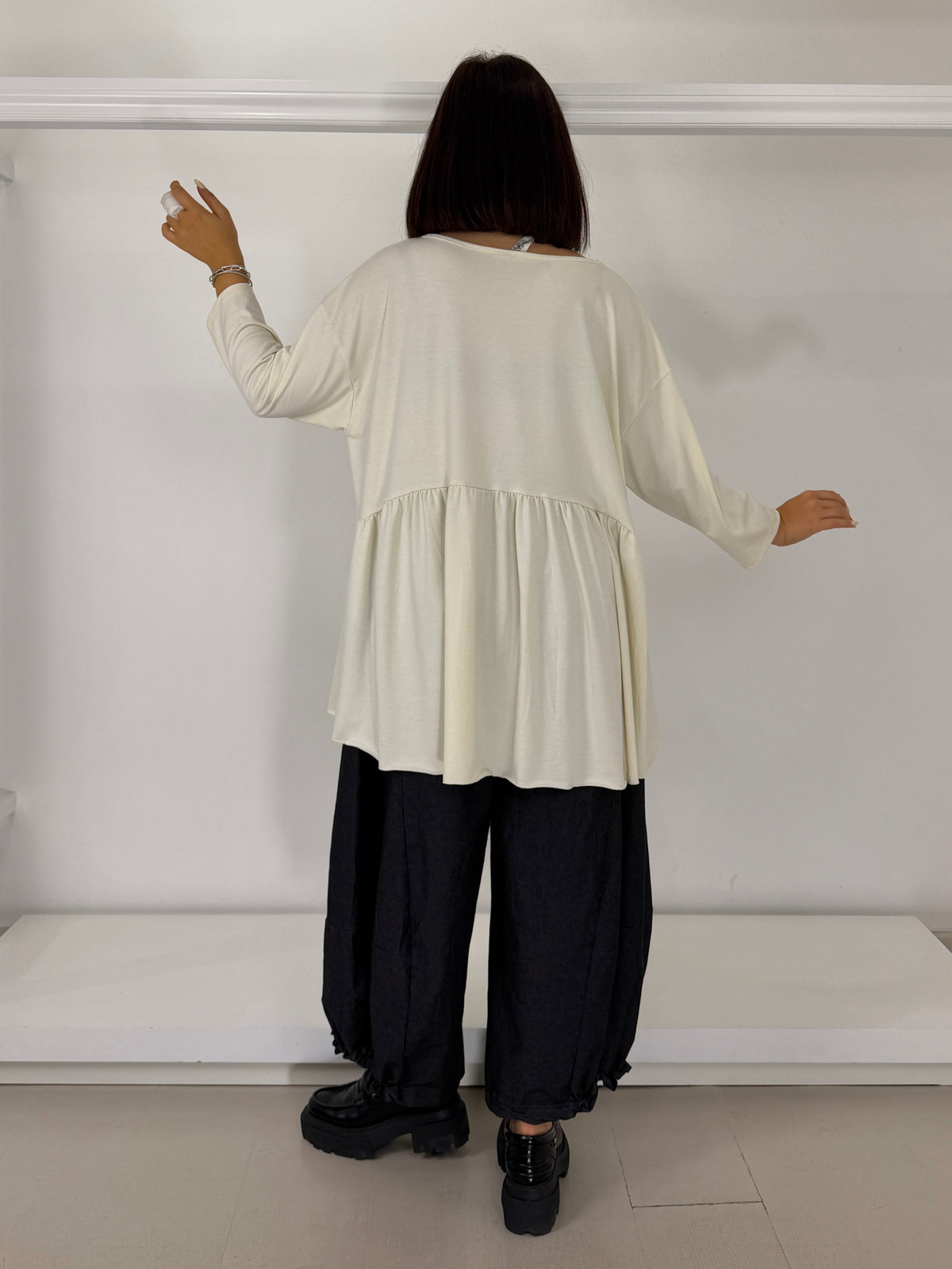 Maglia arricciata manica 3/4 calda viscosa