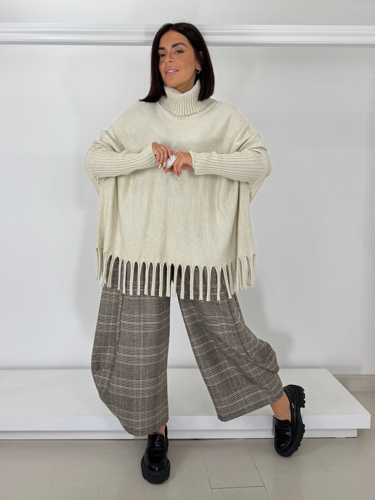 Pantalone baloon quadri mini pied de poule