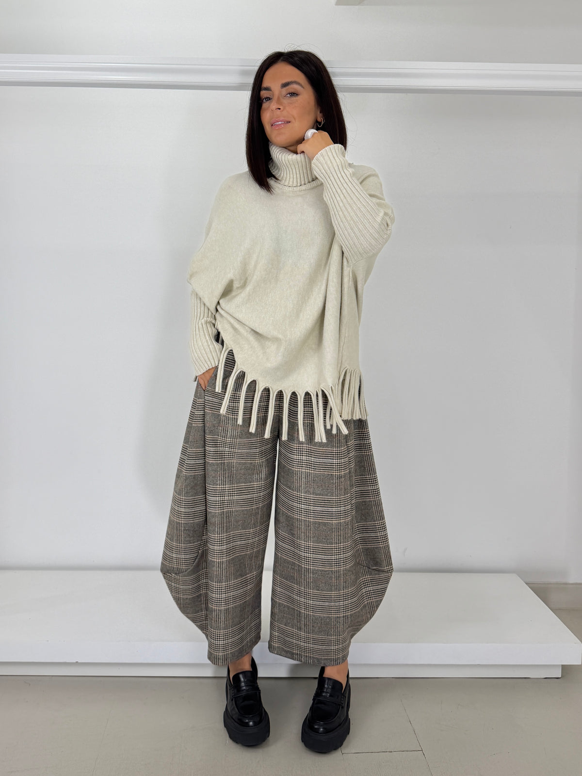 Pantalone baloon quadri mini pied de poule