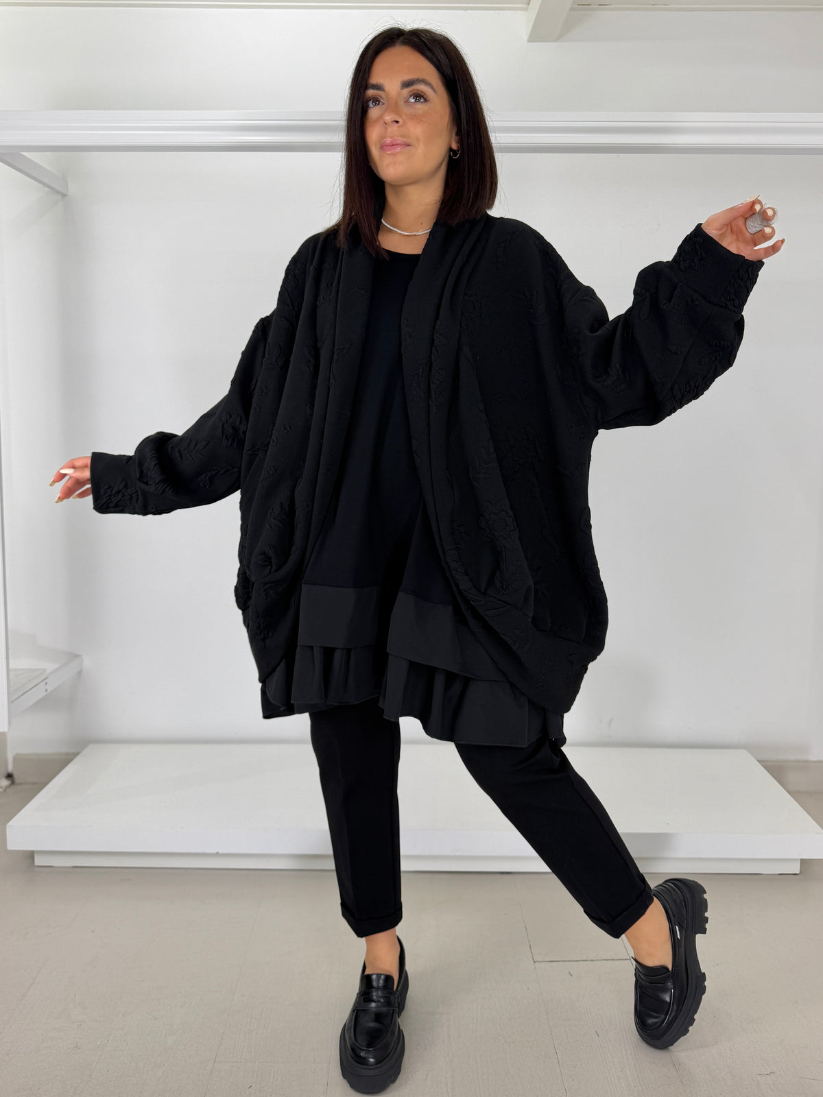 Cardigan ovetto tessuto lavorato
