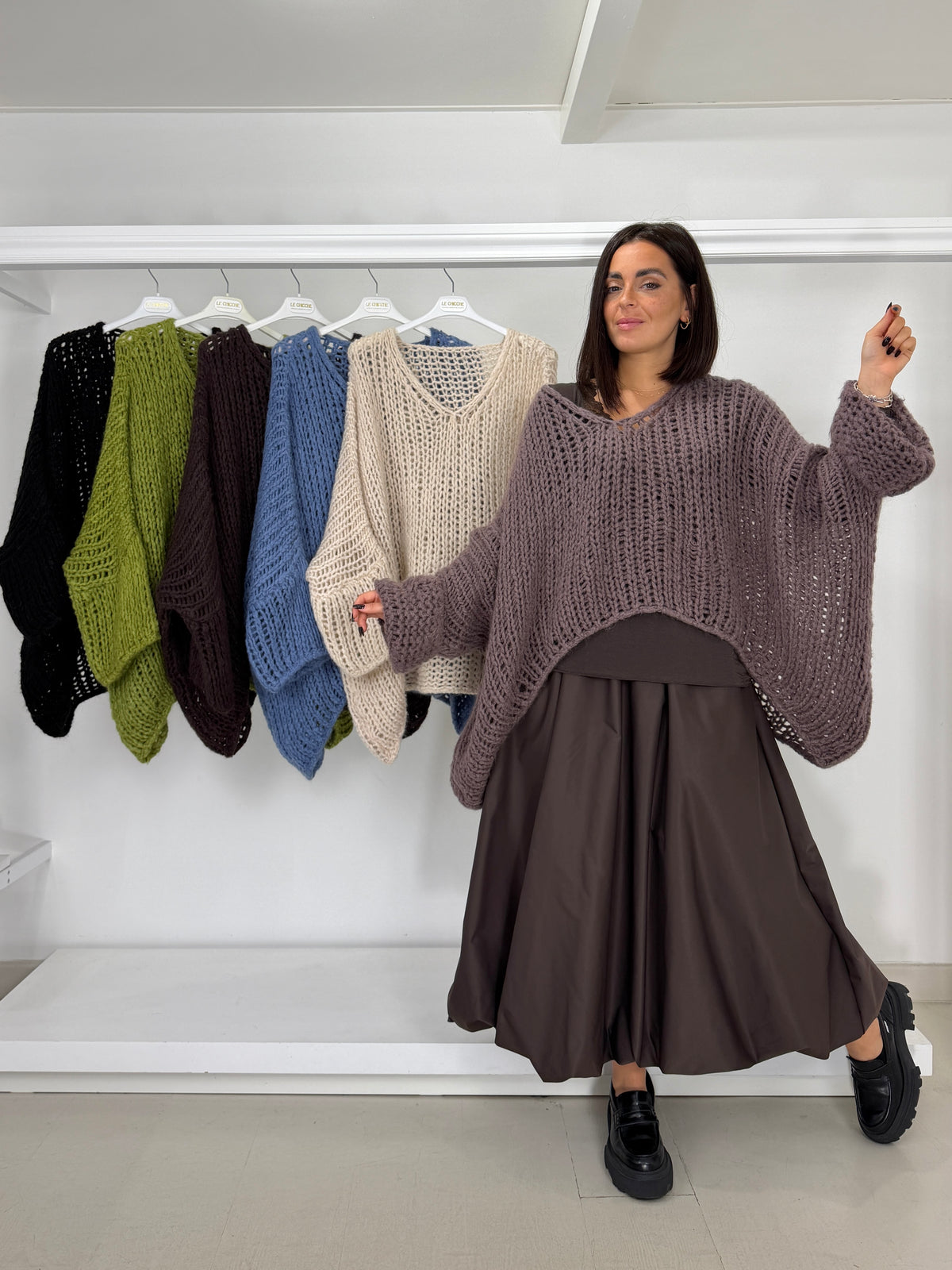 Pullover scollo v misto lana e mohair