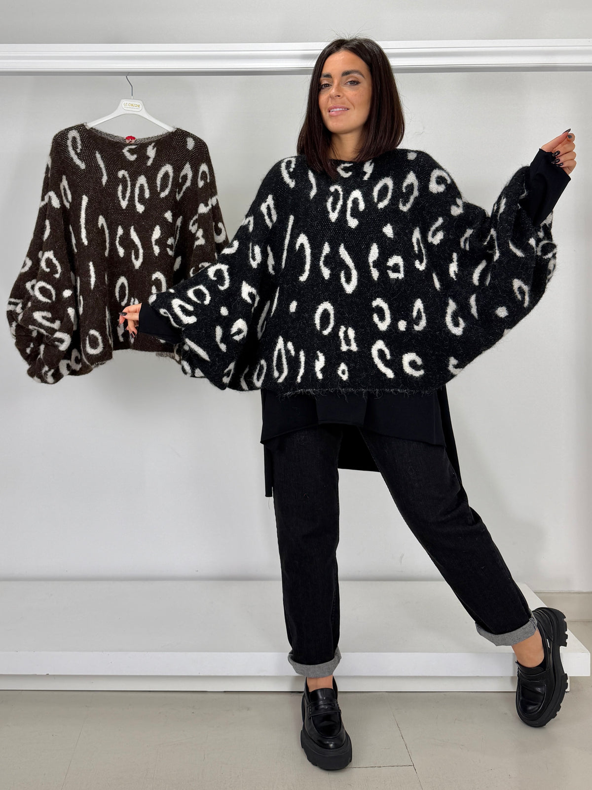 Pullover manica arricciata maculato