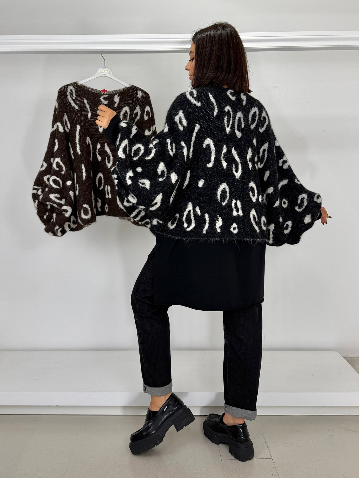 Pullover manica arricciata maculato