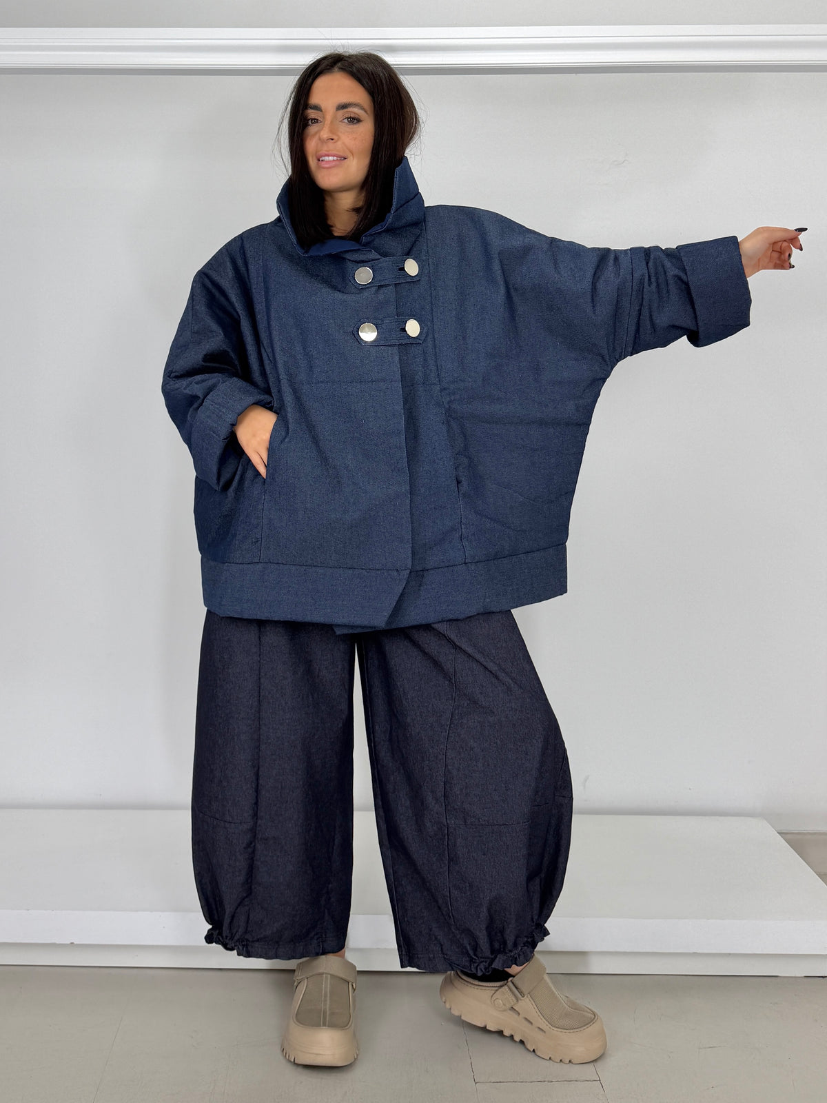 GHUNGROO Giacca scatoletta jeans imbottita