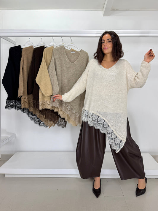 Pullover scollo V fondo pizzo